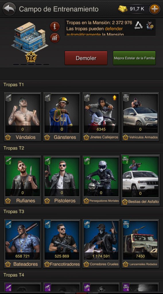 The Grand Mafia Top Tropas T1 T2 T3 T4 T5